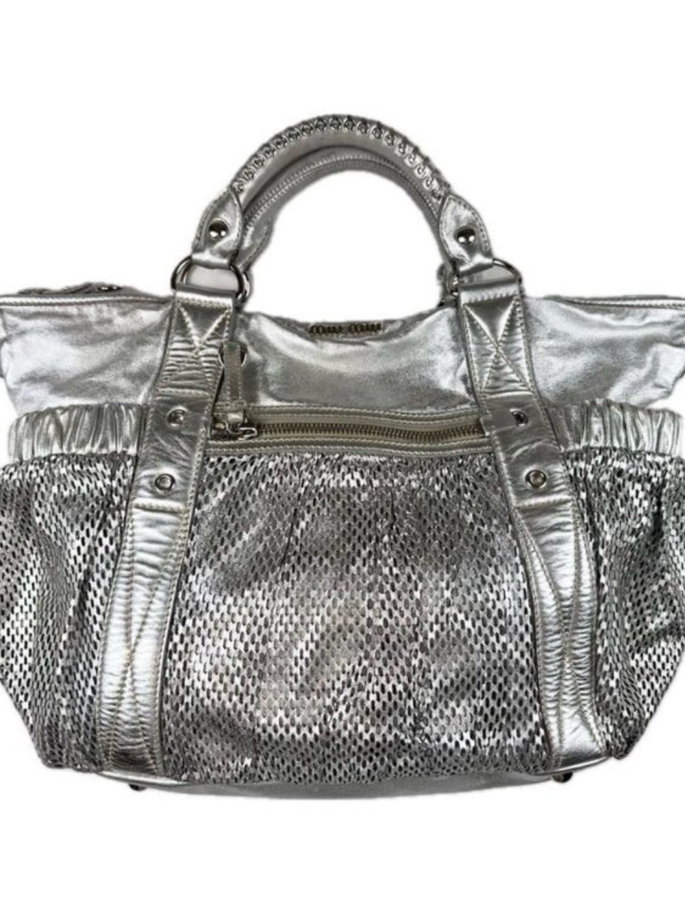Miu Miu Metallic Silver Mesh-Front Tote